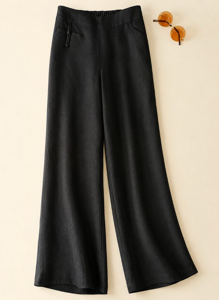 Comfortable women's wide-leg pants with a high waist. Versatile relaxed fit for effortless casual and summer wear.
