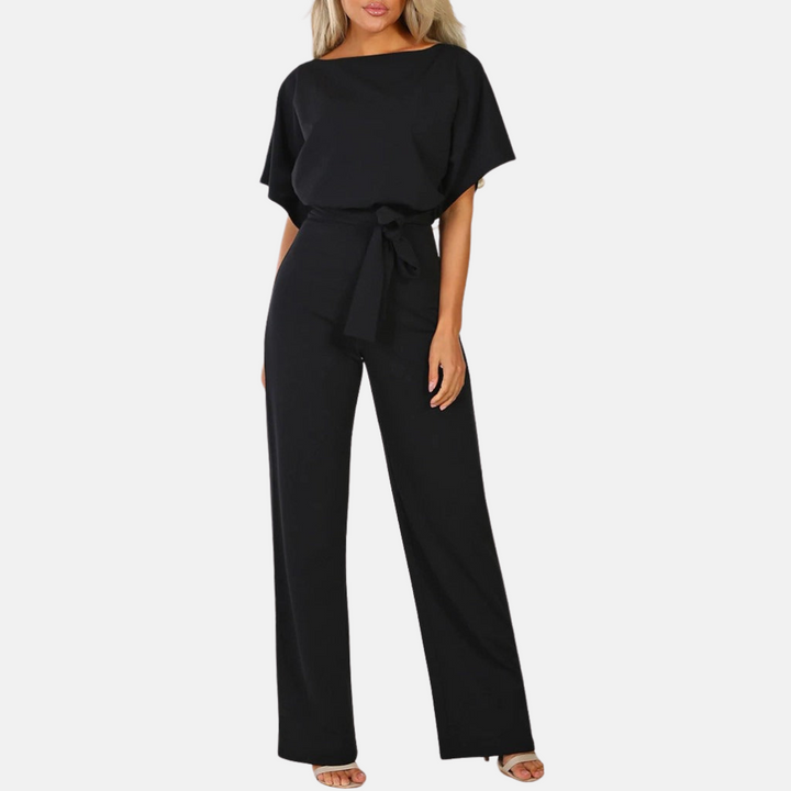 Elegant women's summer jumpsuit, high waist, wide leg. Perfect for office, casual, or evening outfits.