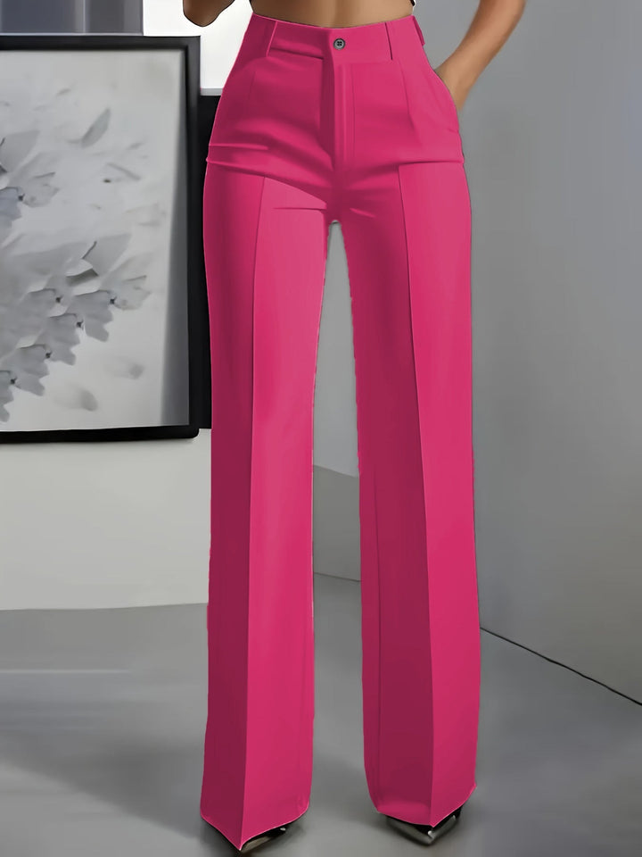 Elegant women's high waist wide leg trousers in a soft, flowing fabric for comfortable all-day wear.