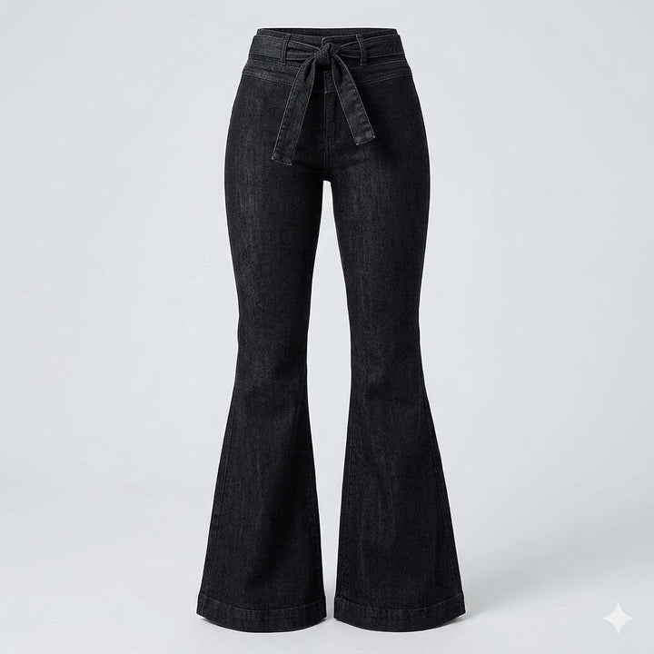 Flattering women's high-waisted flare jeans, designed for comfortable everyday wear and versatile fashion.