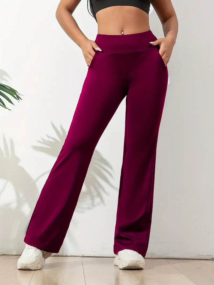 Chic women's high-waisted flared stretch pants. Great for workouts, yoga, or an effortless sporty fashion look.