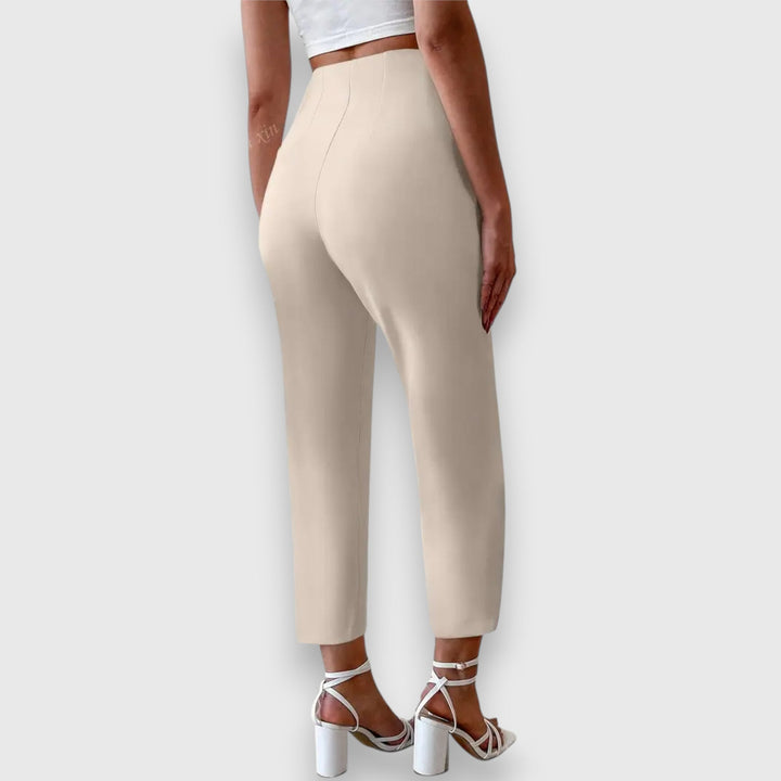 Elegant women's high-waisted straight leg tailored trousers. Perfect for business attire & professional fashion.