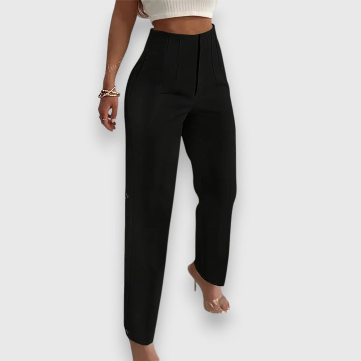 Versatile women's dress pants with a high waist & straight leg. Ideal for office wear or elegant bottoms.
