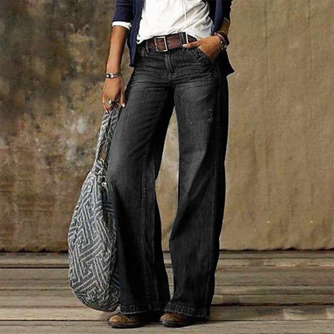 Trendy women's high-waisted wide-leg denim jeans, a modern and stylish choice for fashion-forward casual outfits.