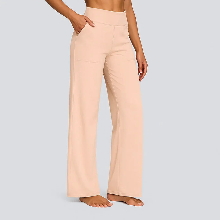 Women's relaxed fit high-waisted wide-leg pants with a sleek, full-length design.