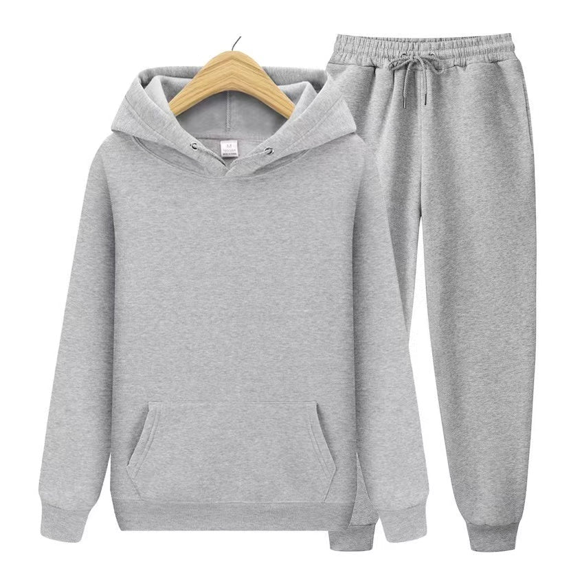 Casual women's two-piece hooded sweatshirt and jogger set, perfect for relaxed comfy outfits.