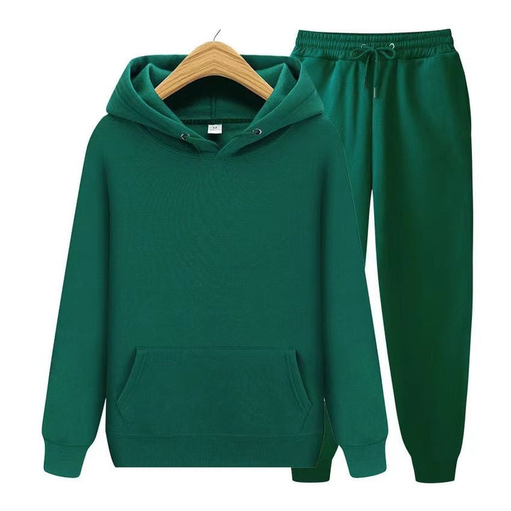 Cozy women's lounge wear: soft hooded top & elastic waist jogger set for ultimate relaxation.