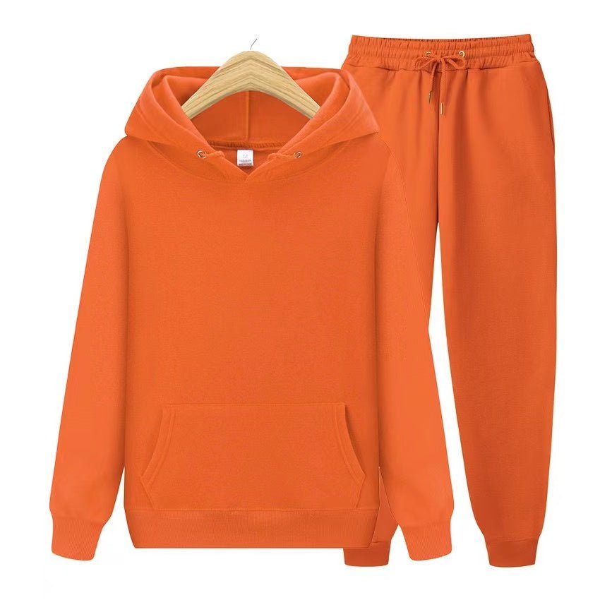 Black women's hooded sweatshirt and jogger set, a versatile casual outfit for any day.