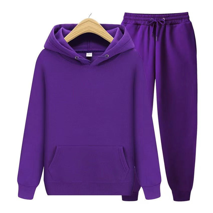 Pink women's matching hooded sweatshirt & jogger set, a cute and comfy casual ensemble.