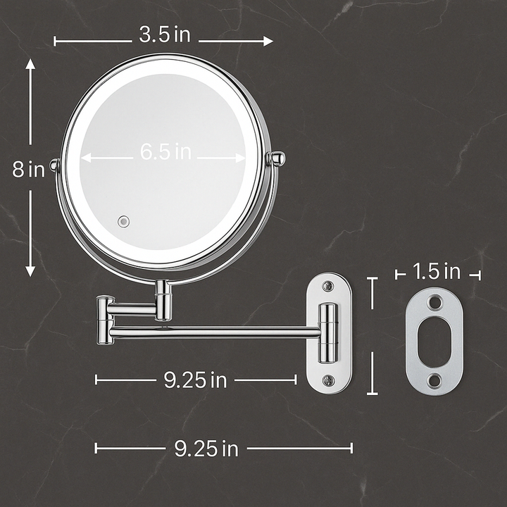 Women's personal care mirror, illuminated and 3x magnified for perfect makeup and grooming.