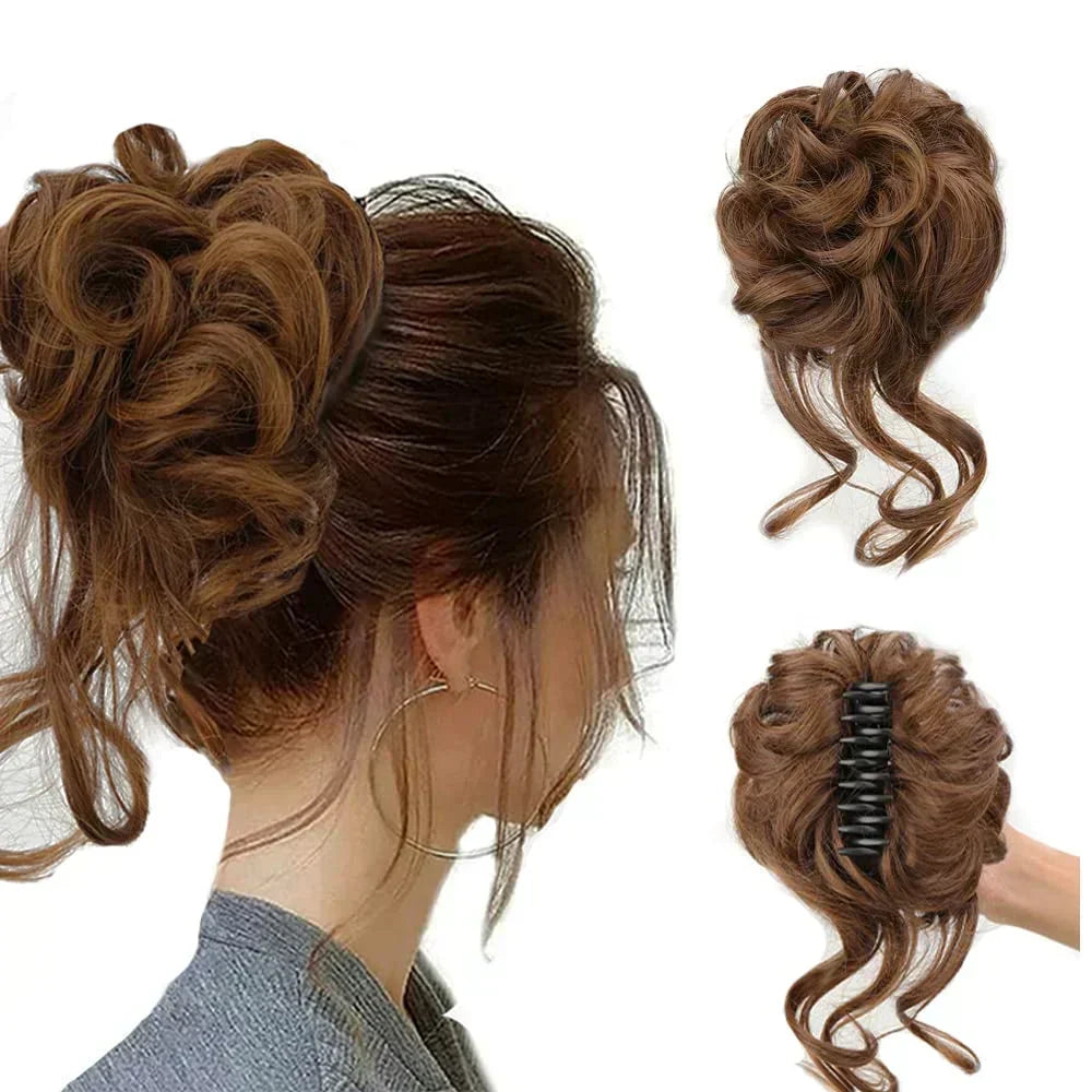 Hair accessory: women's instant curly messy bun clip for a quick and voluminous updo.