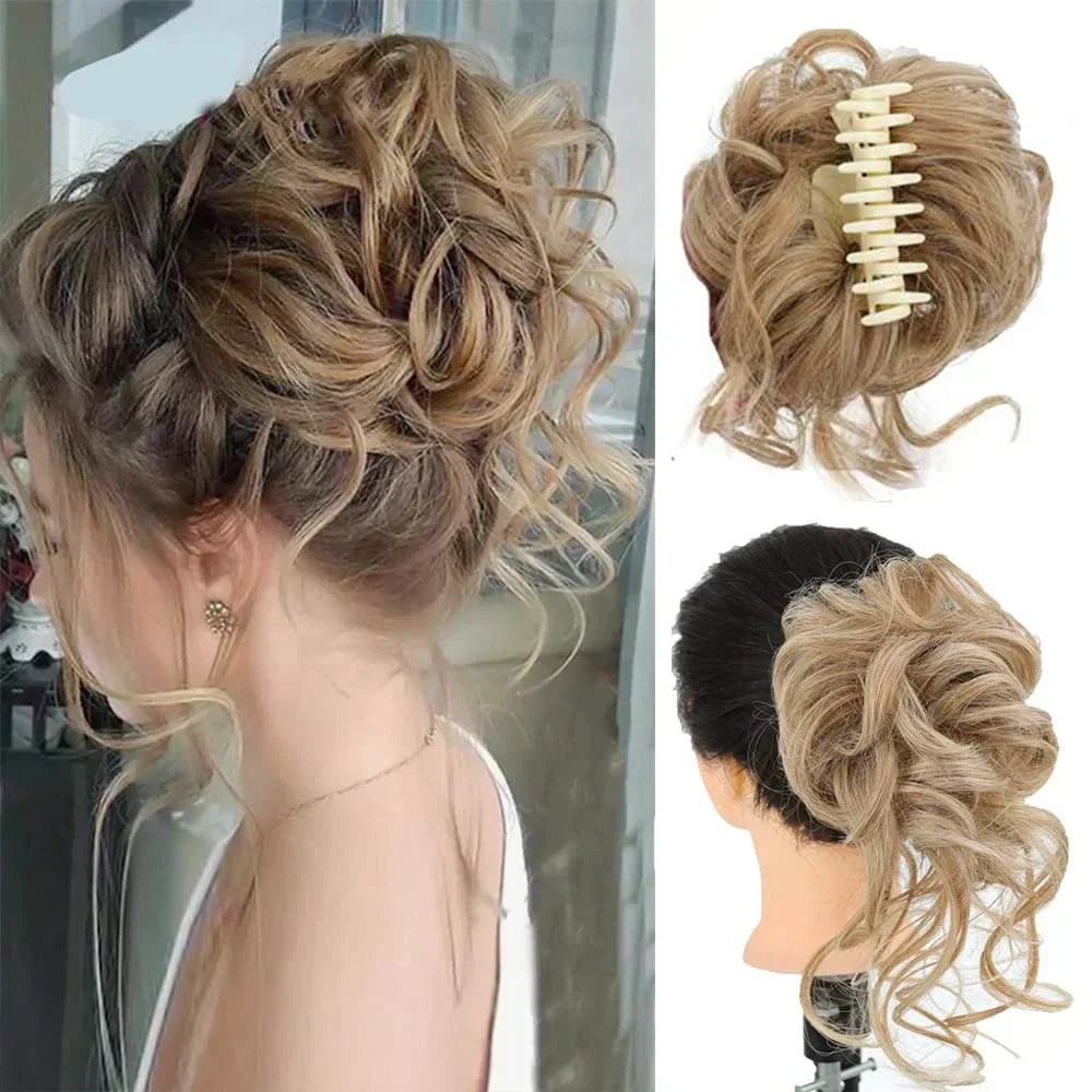 Quick updo: women's instant messy bun hair clip with realistic curls & added volume.
