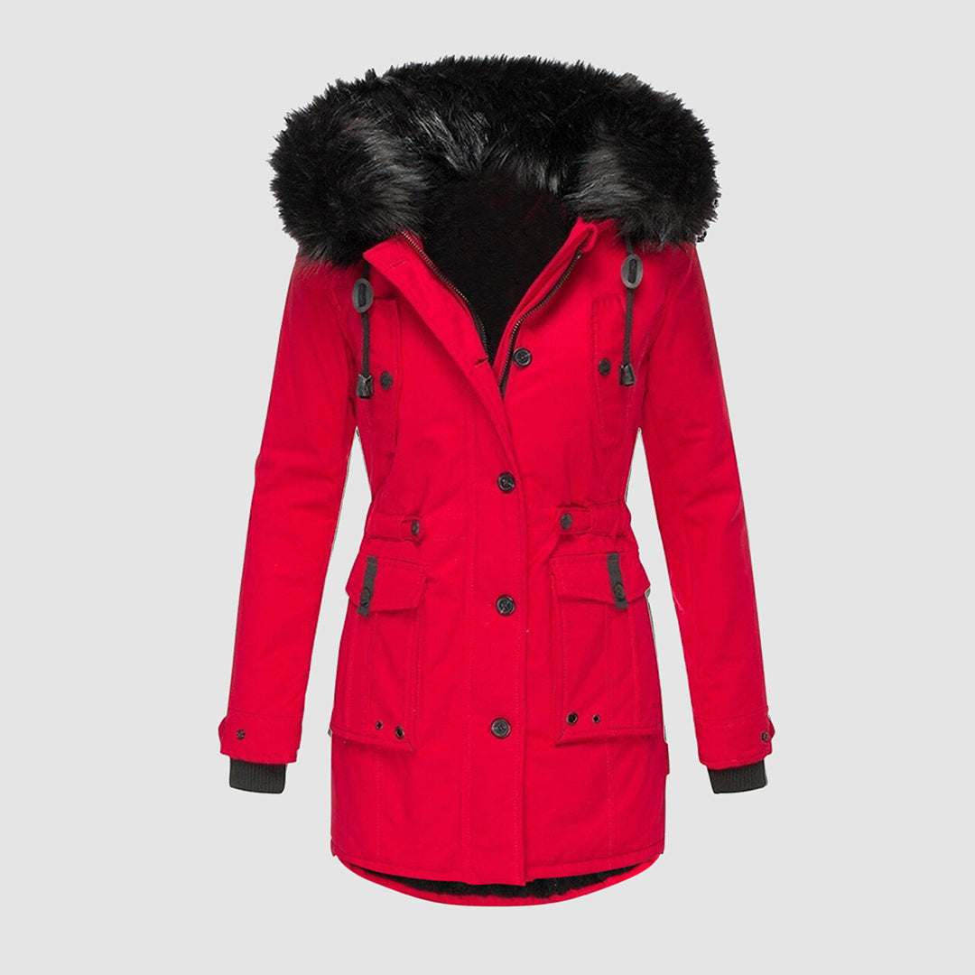 Premium women's insulated hooded outerwear parka, perfect for layering & cold weather warmth.