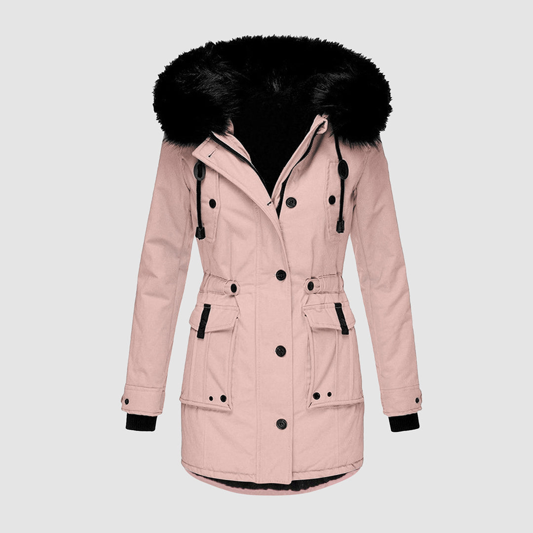 Cozy & stylish women's insulated parka jacket. Hooded for extra warmth in winter weather.
