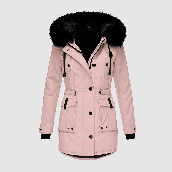 Cozy & stylish women's insulated parka jacket. Hooded for extra warmth in winter weather.