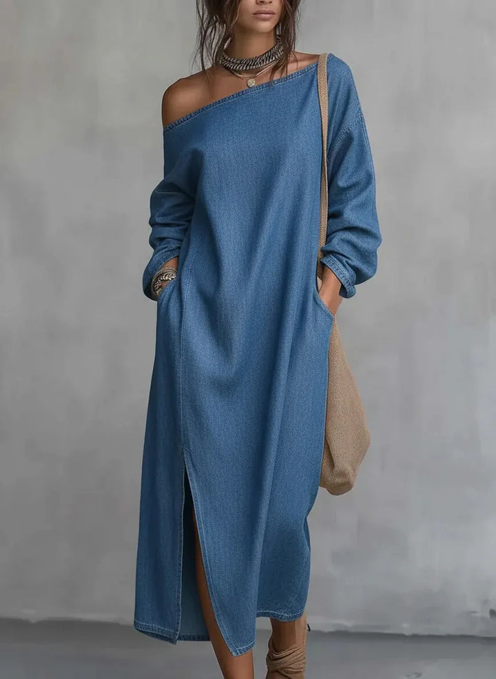 Women's Kaylee one shoulder flowy maxi dress. Perfect for effortless summer style, vacation, or beachwear.