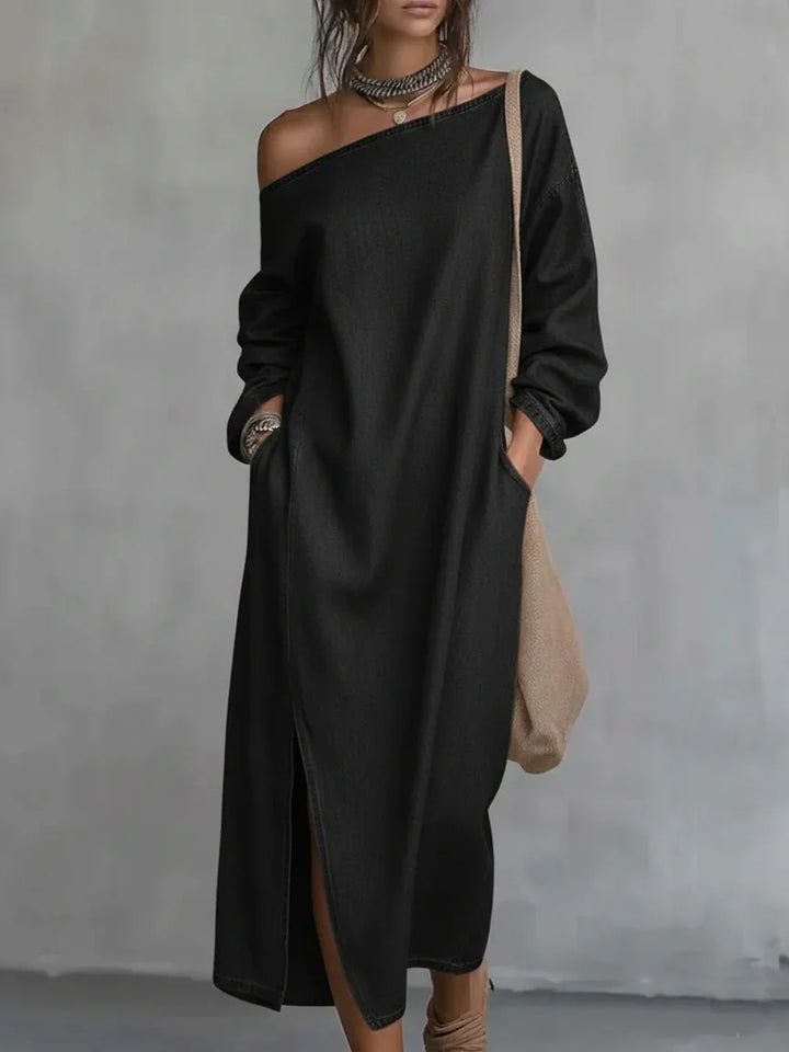 Flowy Kaylee one-shoulder maxi dress for women. Sleeveless, relaxed fit, ideal for casual spring & summer fashion.