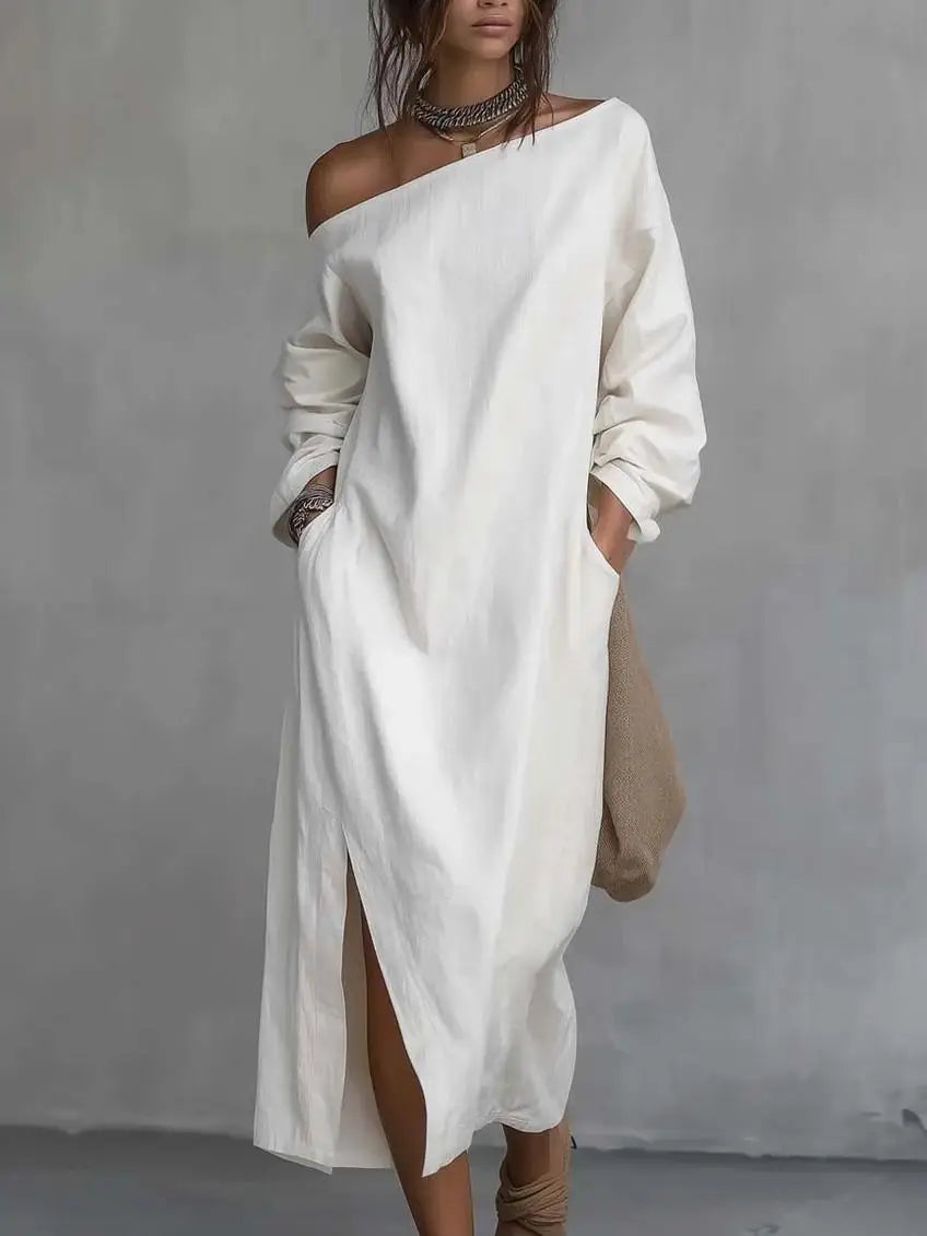 Chic Kaylee women's one-shoulder maxi dress featuring a comfortable, flowy design for warm weather elegance.