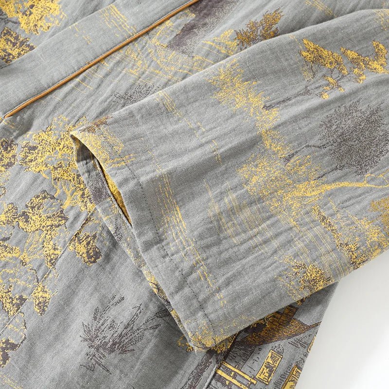 Artistic watercolor print women's kimono pajama set. Elegant and comfortable loungewear sleep set.