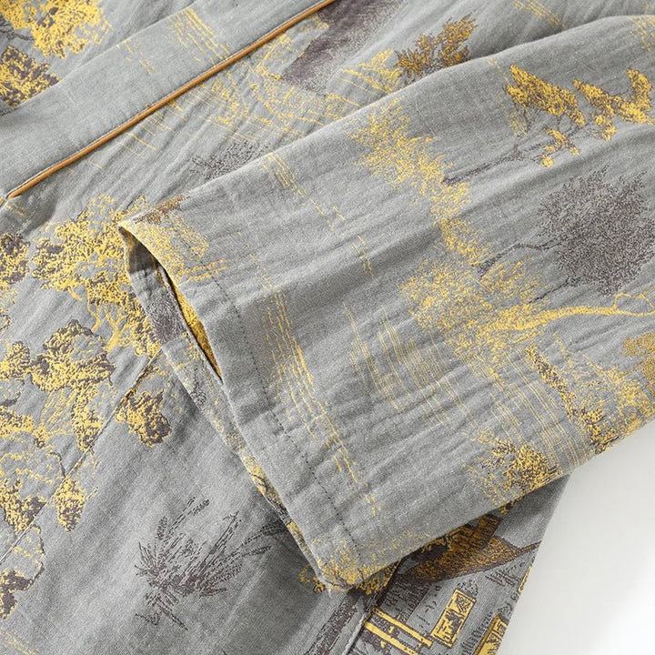 Artistic watercolor print women's kimono pajama set. Elegant and comfortable loungewear sleep set.