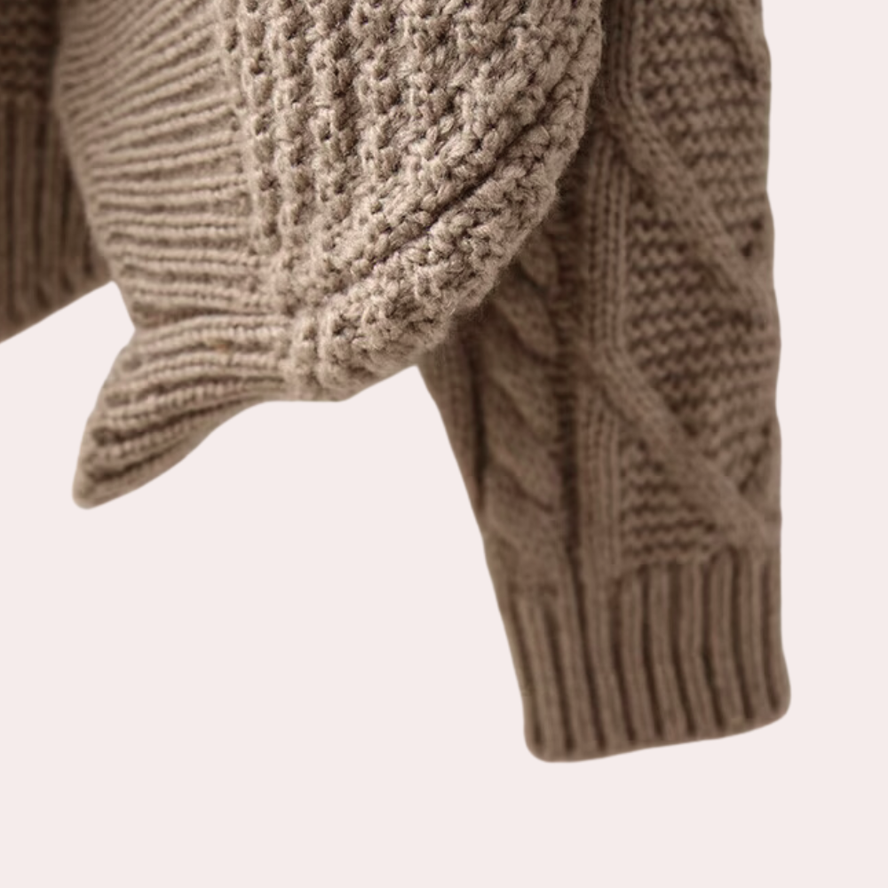 Warm women's turtleneck sweater, knitted from soft cotton for ultimate comfort & style in fall/winter.