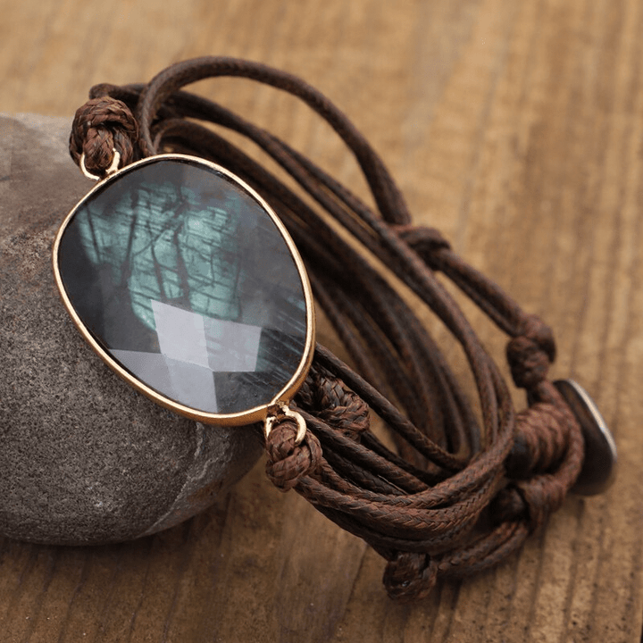 Unique labradorite rope-wrap bracelet, perfect women's spiritual healing stone jewelry for intuition.