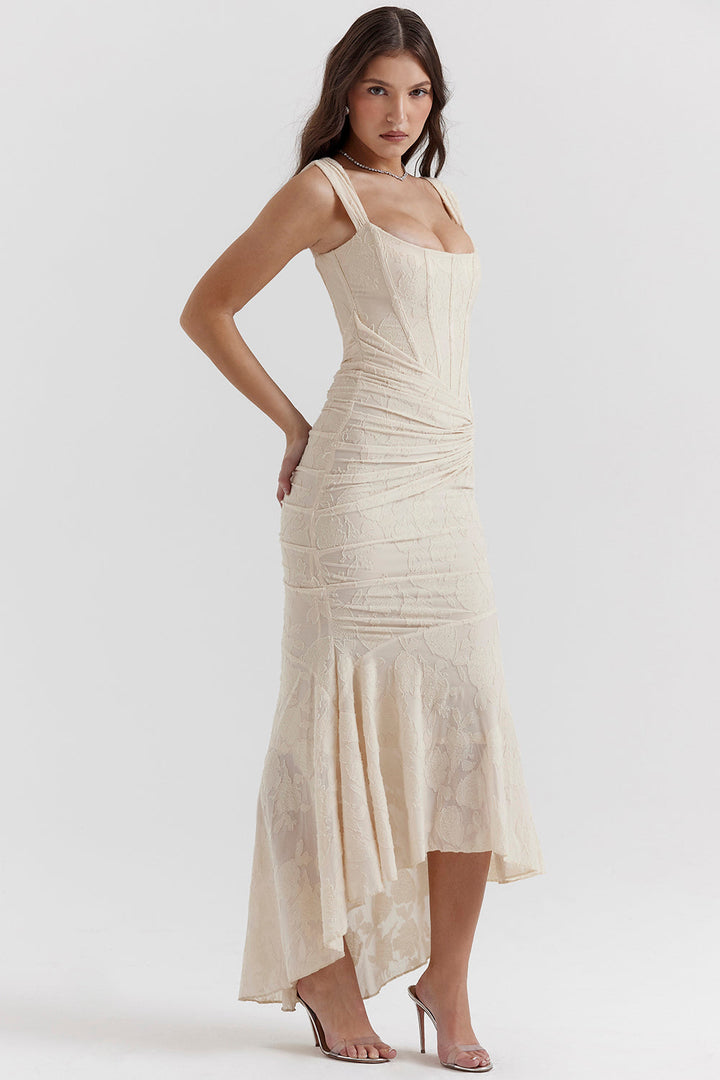 Stylish women's lace corset bodycon homecoming dress, midi length, with a charming sweetheart design.