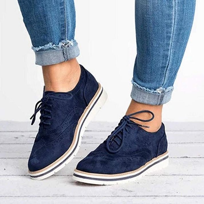 Khaki Beige Women's Oxford Sneakers, lace-up style, featuring elegant brogue detailing. Versatile casual shoes.