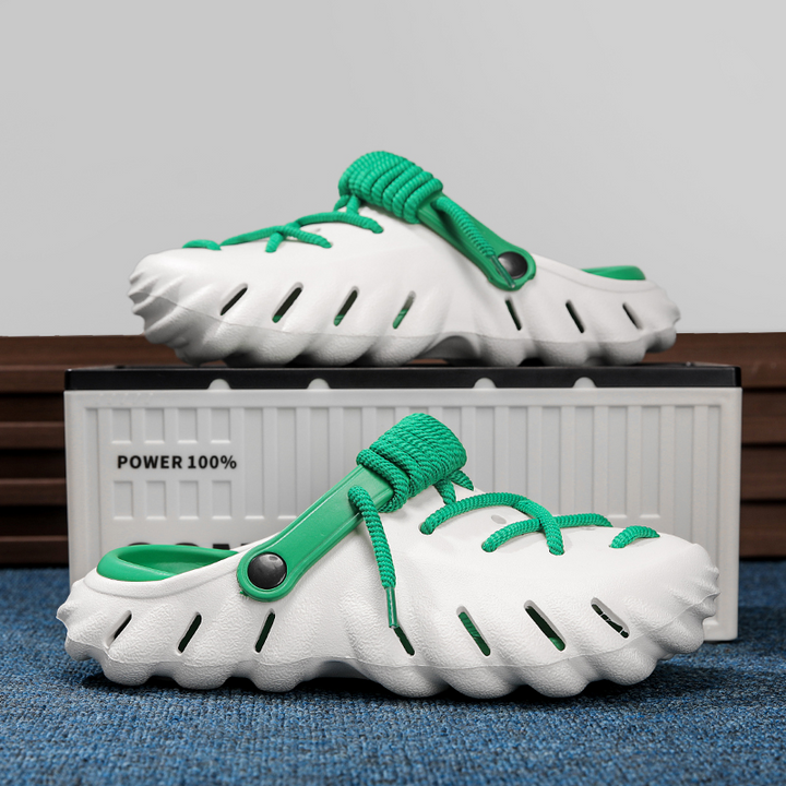 Adjustable fit women's comfort clogs with laces, perfect for all-day support.