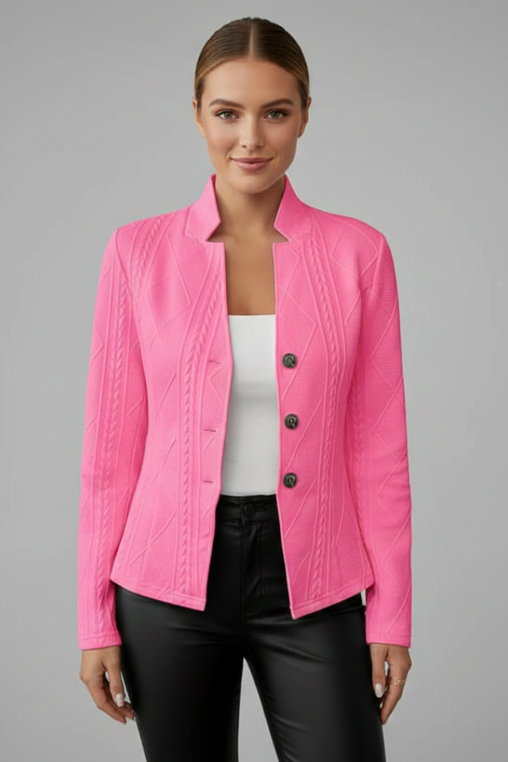 Chic women's button blazer with a lapel collar, perfect for modern office and elegant workwear.