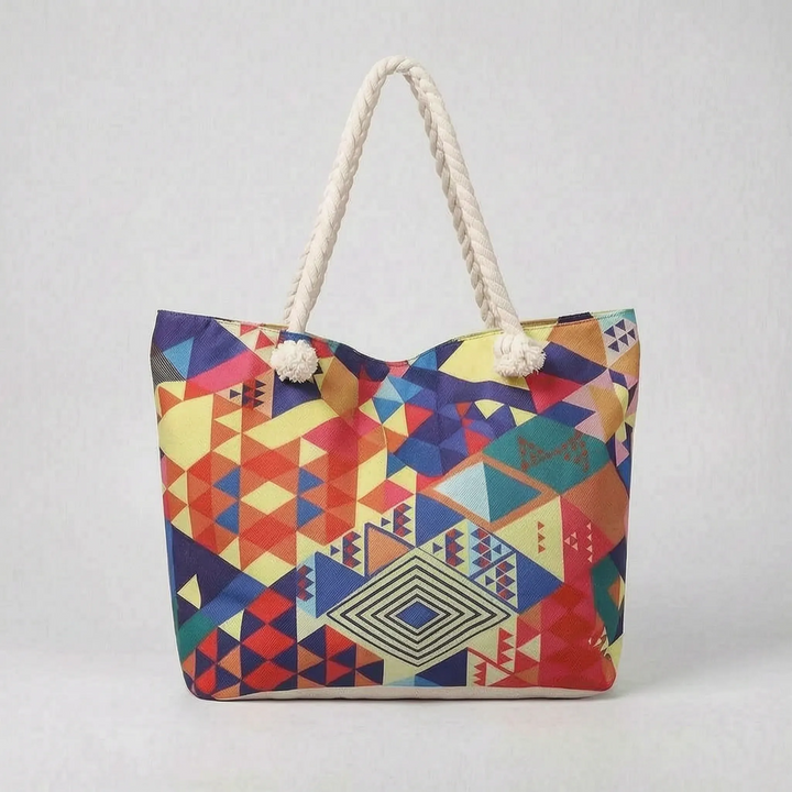 Durable women's large printed summer tote, a vibrant shoulder bag for all your beach essentials.