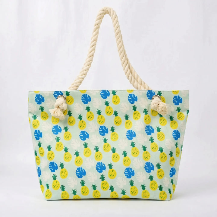 Fashionable women's large printed summer beach tote bag, a trendy vacation travel accessory.