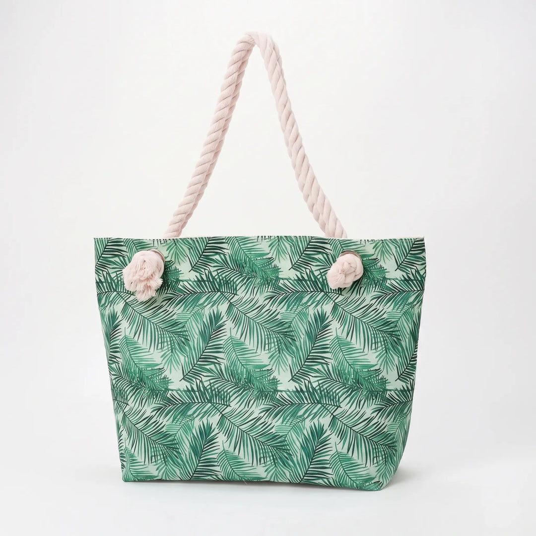 Chic printed large summer beach tote bag for women, an essential colorful travel shoulder bag.