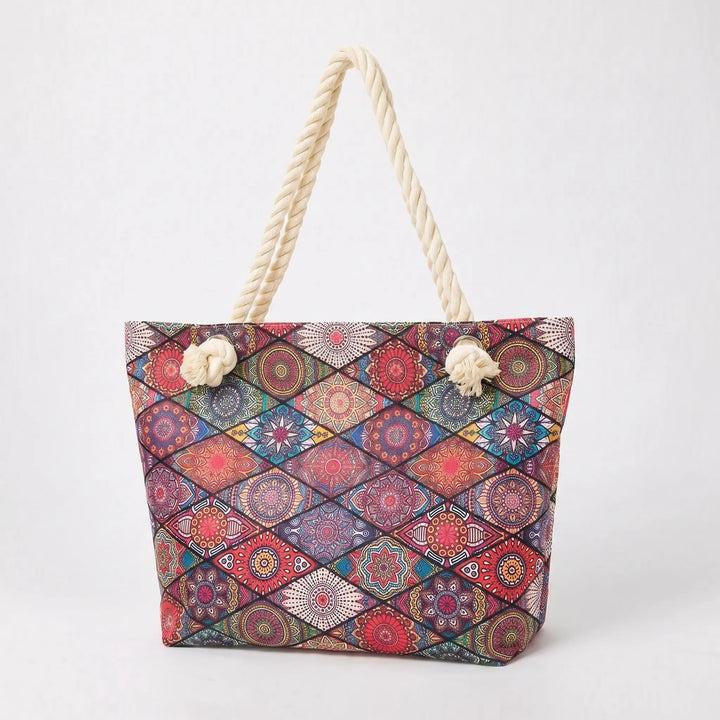 Women's large printed beach & summer tote bag, a versatile travel and vacation shoulder carryall.