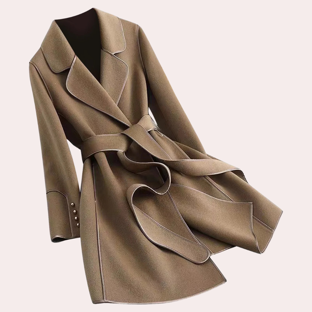Women's layered belted jacket for versatile formal & casual wear, featuring a tailored fit and long sleeves.
