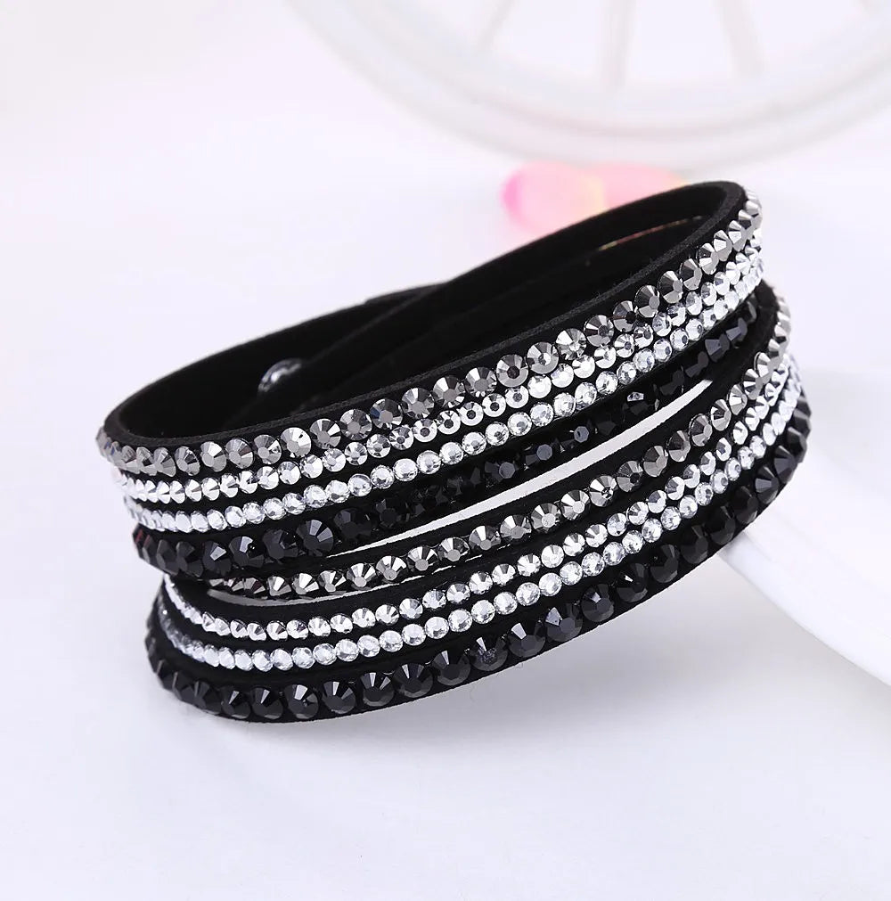 Women's layered rhinestone wrap bracelet, sparkling fashion accessory for dazzling style.