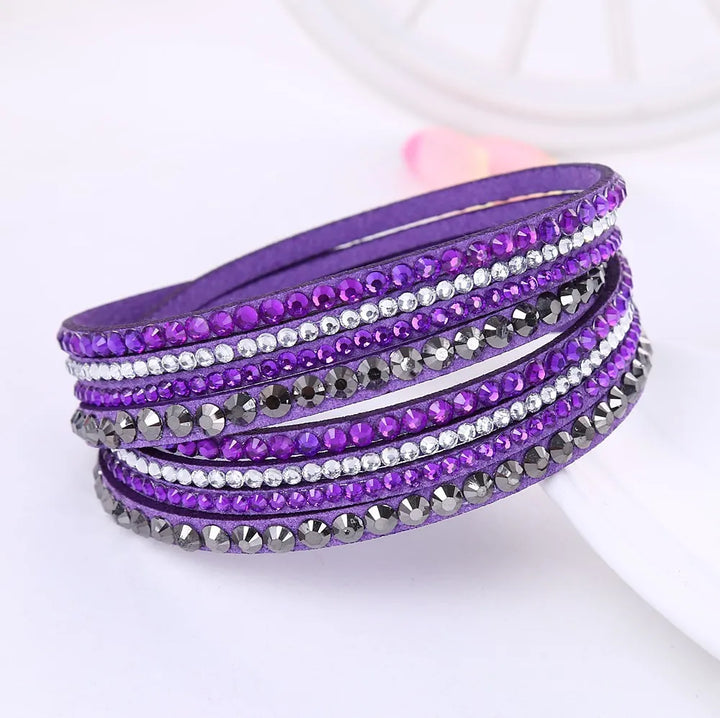 Adjustable women's layered rhinestone wrap bracelet, elegant fashion jewelry for women.