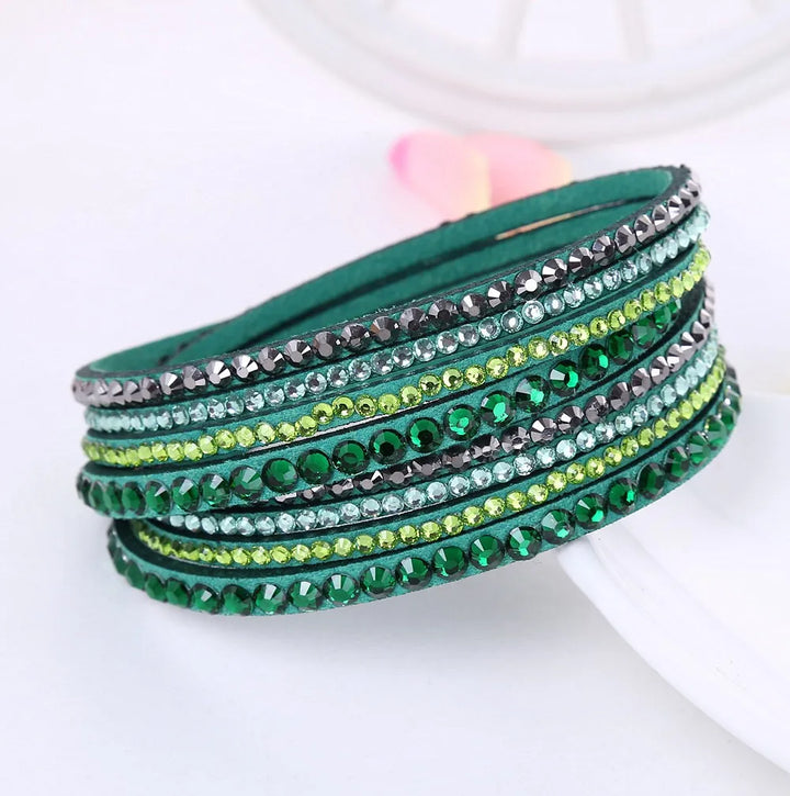 Fashionable women's layered rhinestone wrap bracelet, perfect arm candy for any occasion.