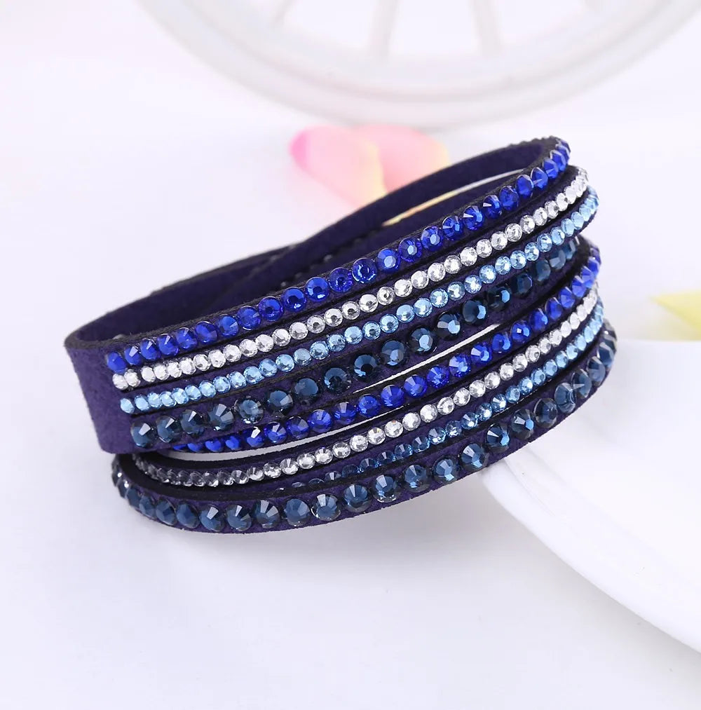 Gift for her: Dazzling women's layered rhinestone wrap bracelet with a glamorous finish.