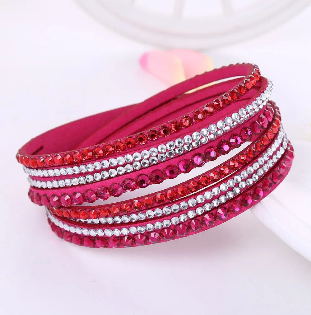 Elegant women's layered rhinestone wrap bracelet, sparkling with crystals for a chic look.