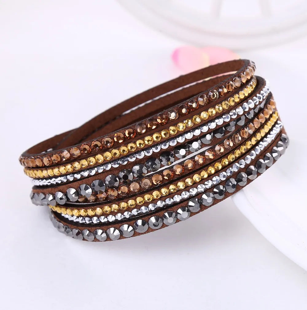 Sparkling layered rhinestone wrap bracelet for women, adjustable and trendy arm jewelry.