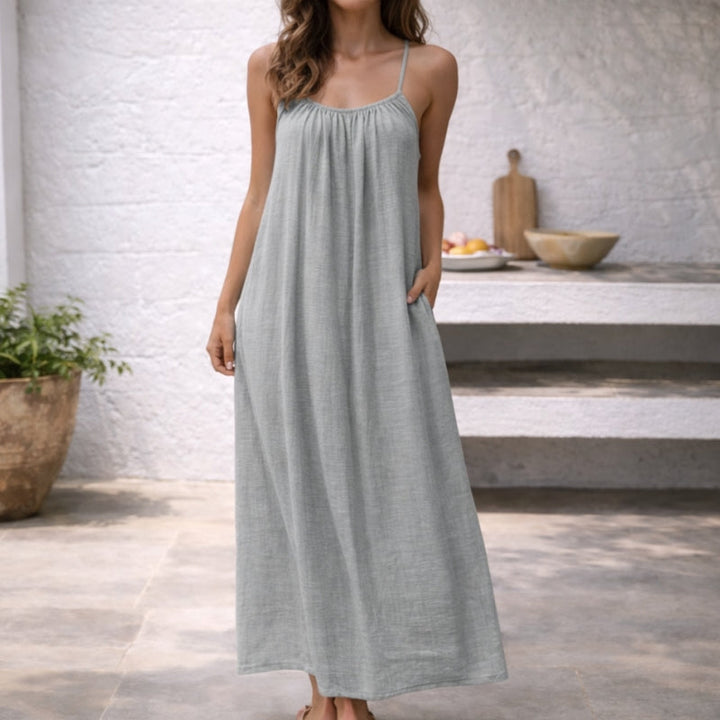Versatile Women's Lena Spaghetti Strap Maxi Sundress, great for casual outings or beach days.