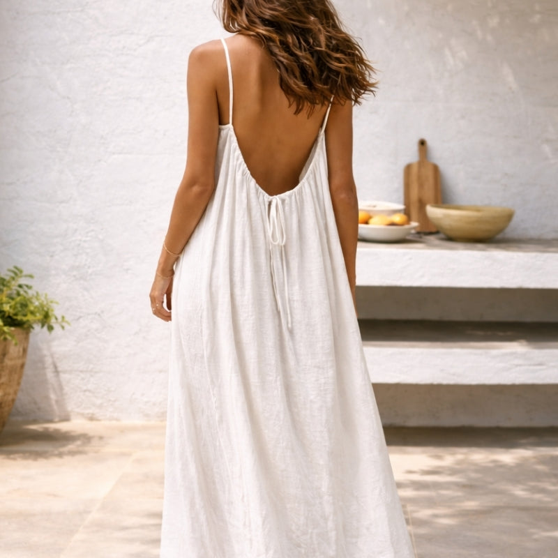 Front view of Women's Lena Spaghetti Strap Maxi Sundress, a stylish & comfortable summer dress.