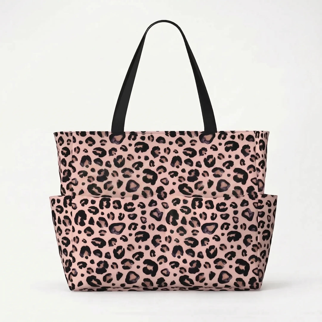 Eye-catching leopard print women's tote bag, spacious & stylish for beach or travel.