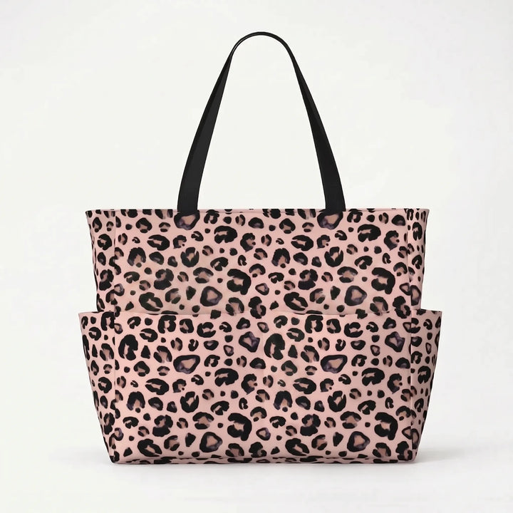 Eye-catching leopard print women's tote bag, spacious & stylish for beach or travel.