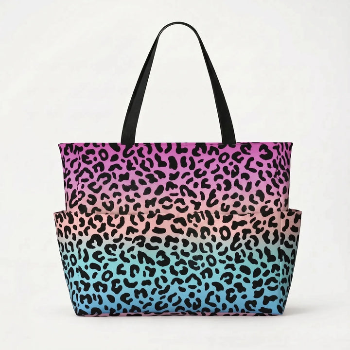 Practical & stylish women's leopard print beach tote, large capacity travel shoulder bag.