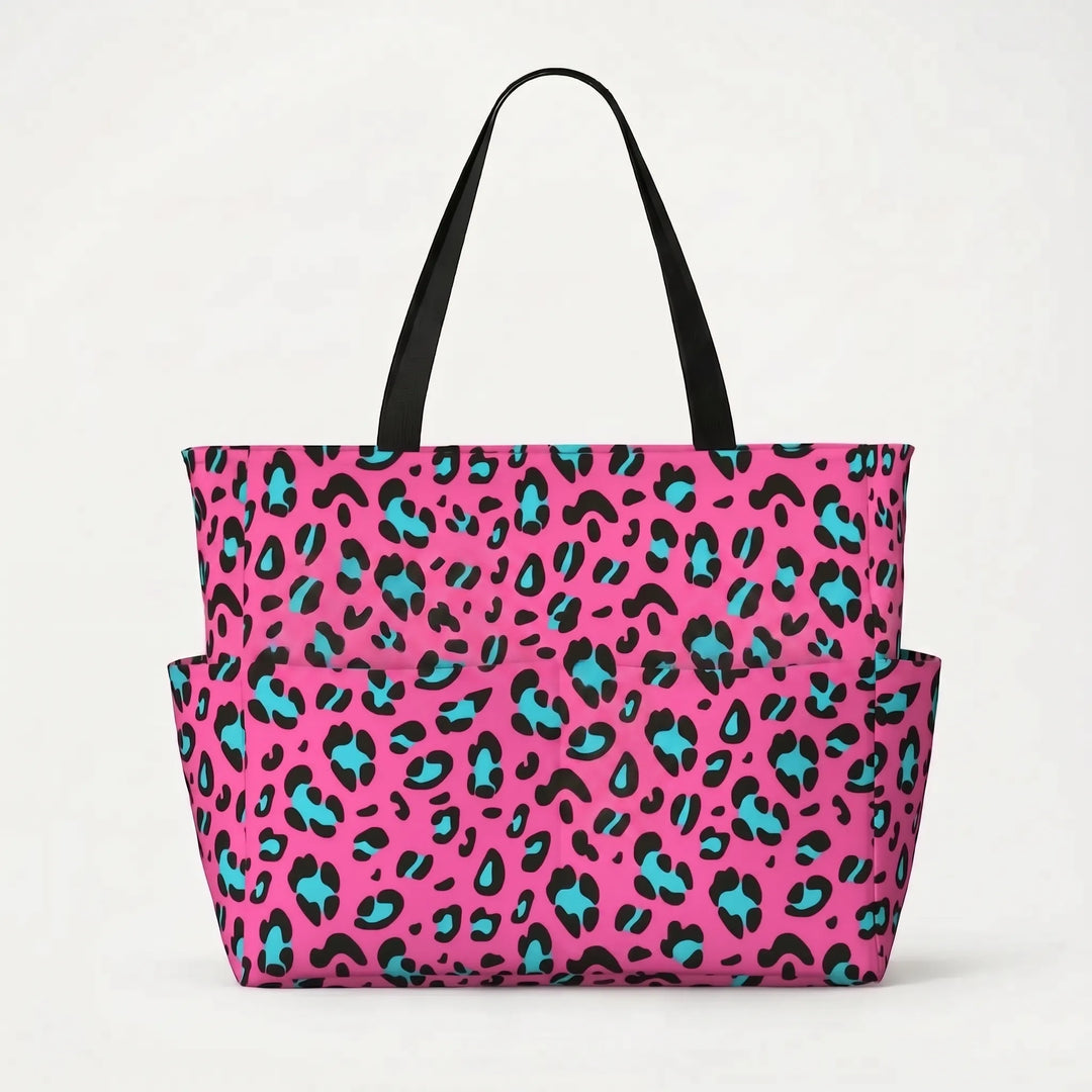 Women's stylish leopard print beach tote, spacious shoulder bag for travel & daily use.