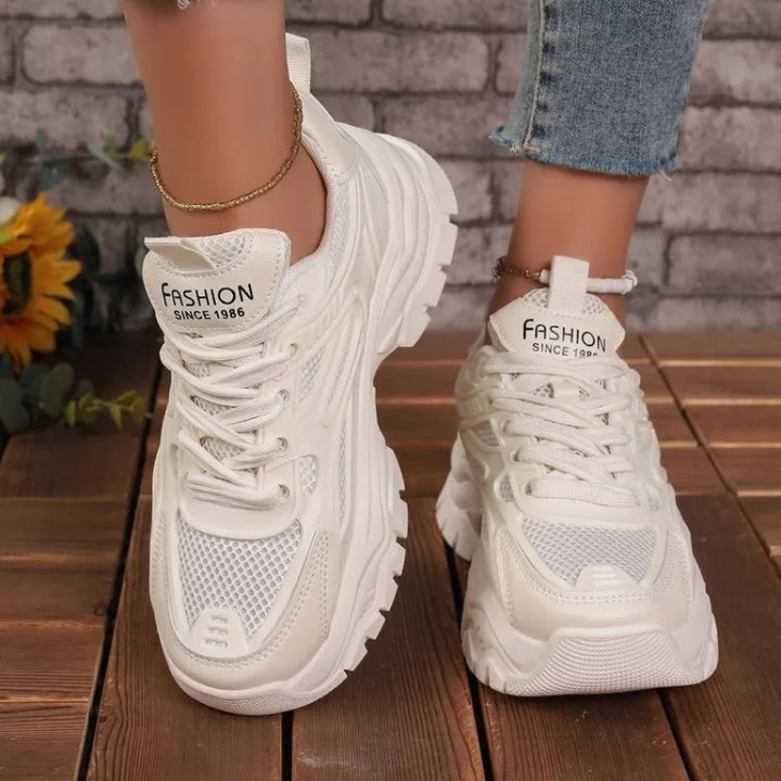 Khaki women's breathable sneakers, lightweight and comfortable with a stylish platform sole for fashion & walking.