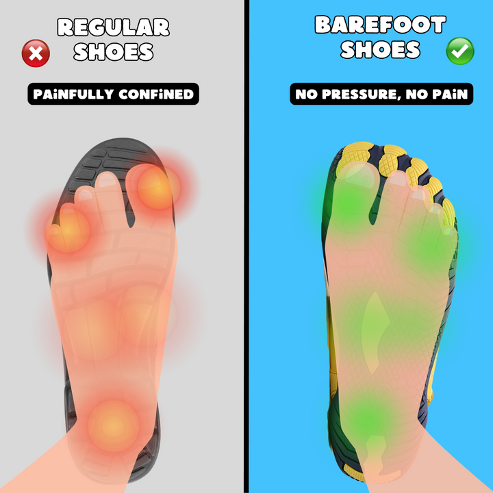 Women's barefoot shoes featuring a wide toe box for natural comfort and unrestricted movement.
