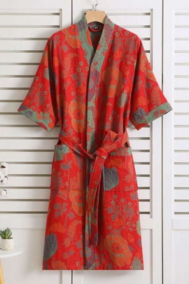 Relax in this women's lightweight spa robe. Soft, comfortable loungewear with a tie waist.